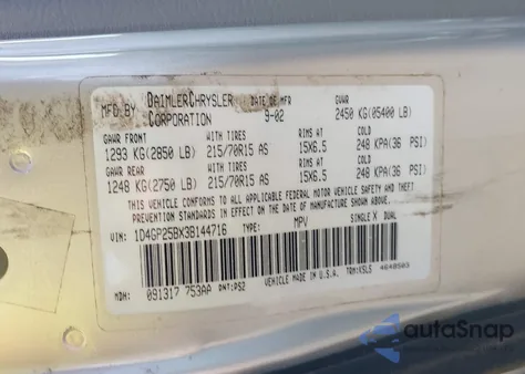 2003 Dodge Caravan Se z USA, uszkodzony, nr VIN 1D4GP25BX3B144716